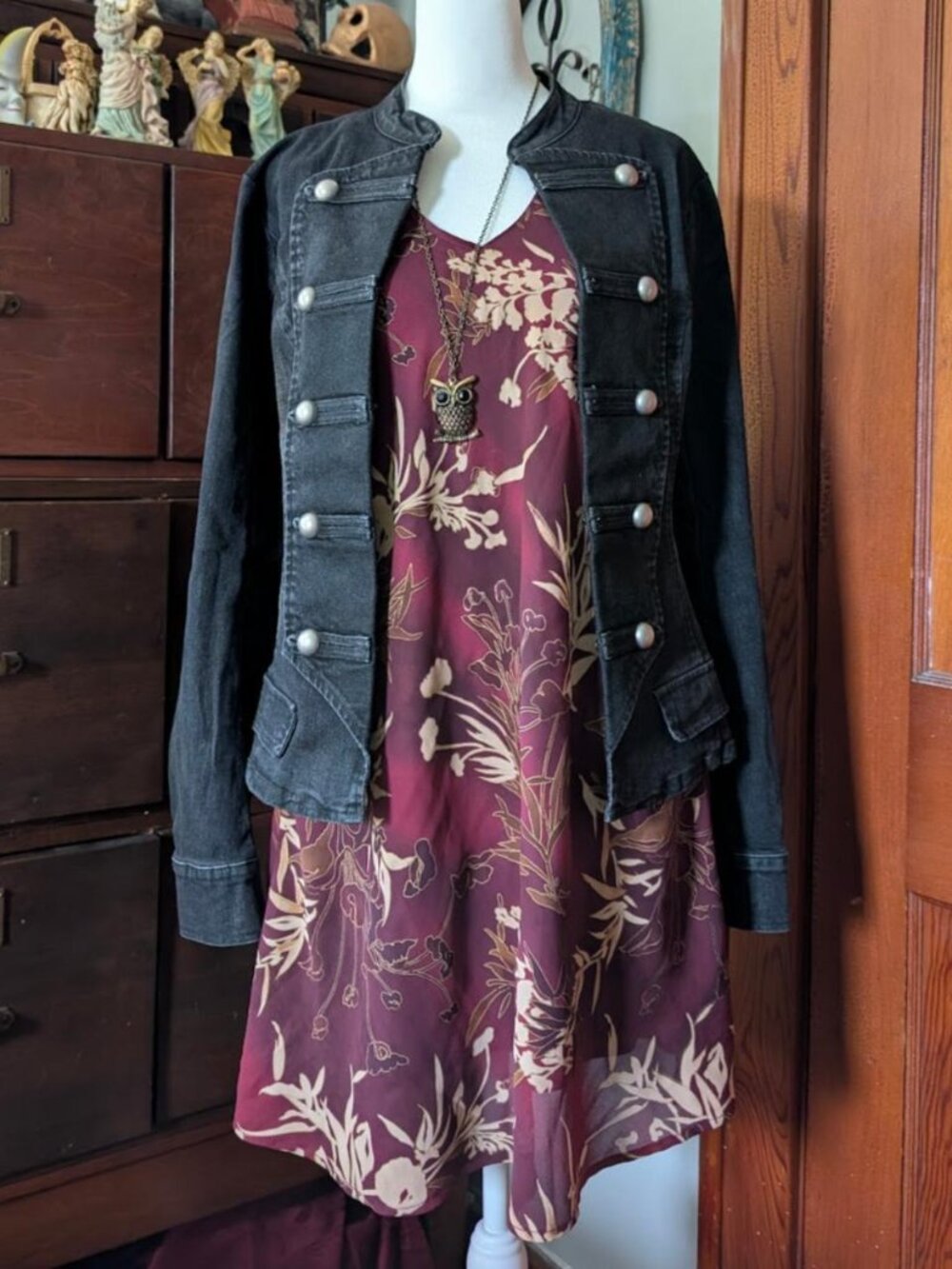 Vintage 90s burgundy floral fall mini dress size 9/10